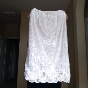 Vintage 80s Cream Deena Jacquard Satin Midi Slip Skirt with Lace Trim Detail